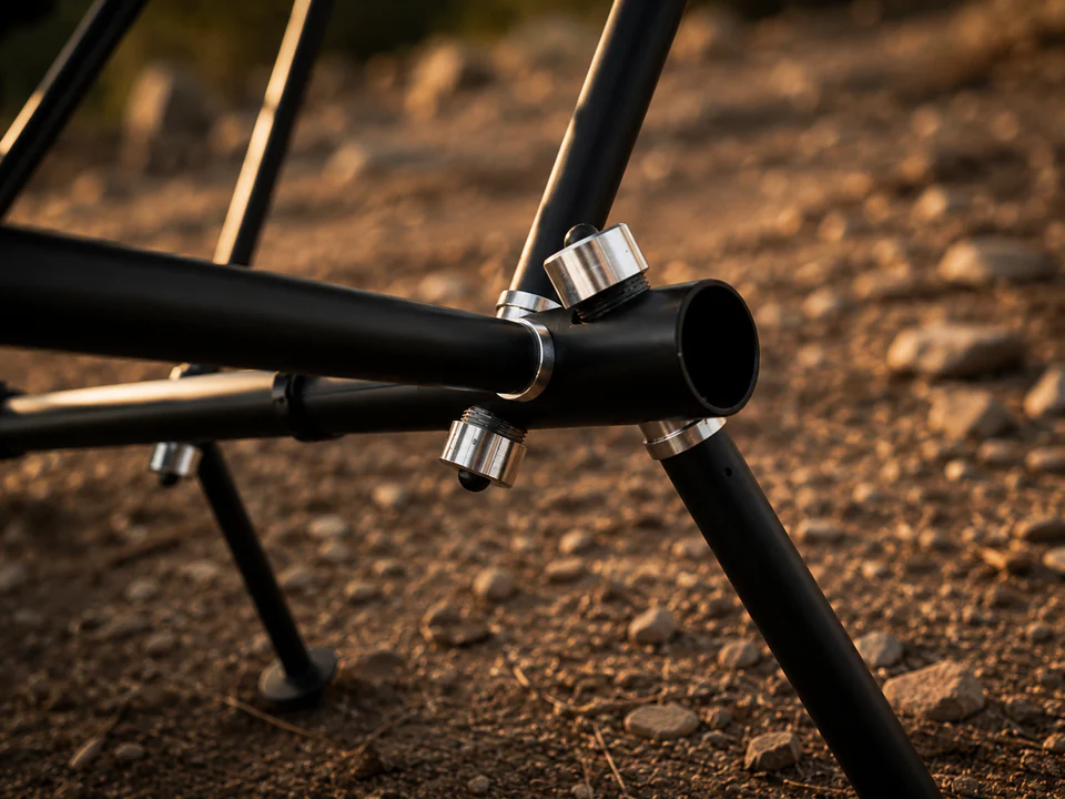 Close-up of the Campstash Chair Kit aluminum frame joint and support structure