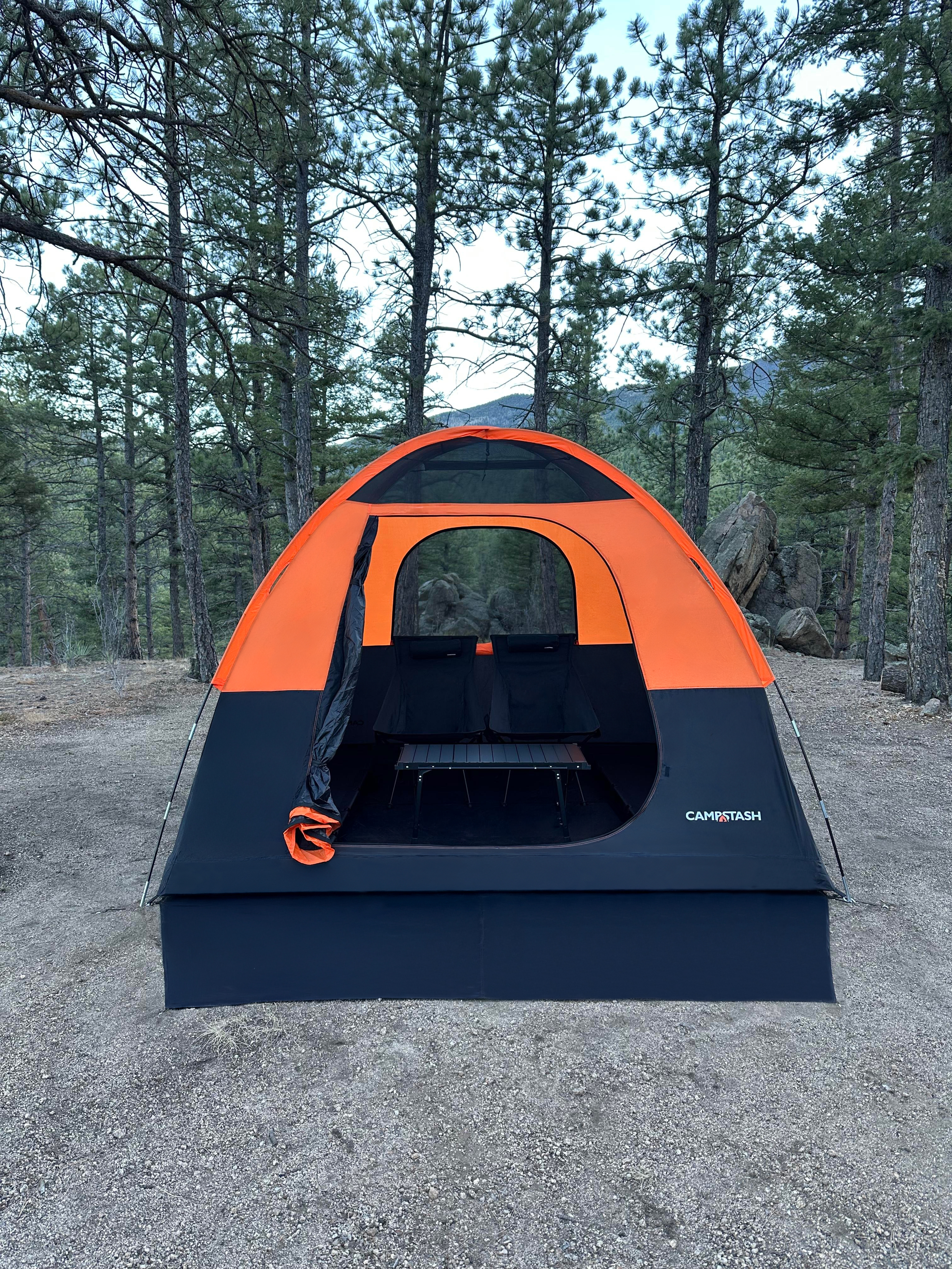 Tent interior with rainfly off for airflow