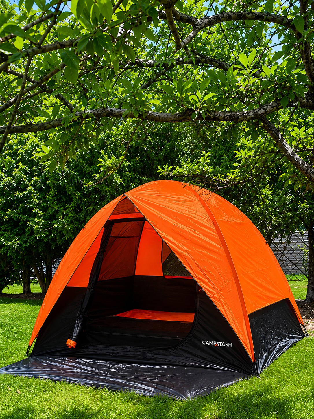 Campstash tent set up in a backyard by customer Jon M.