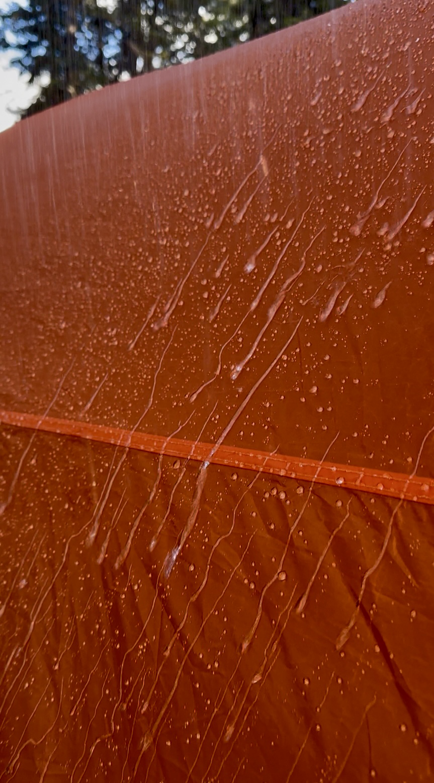 Rainfly with water droplets