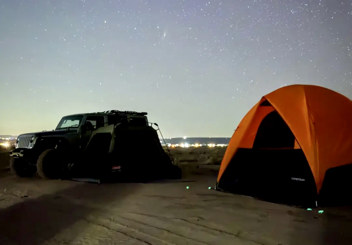 Campstash tent set up at night under the stars by RSM Overland