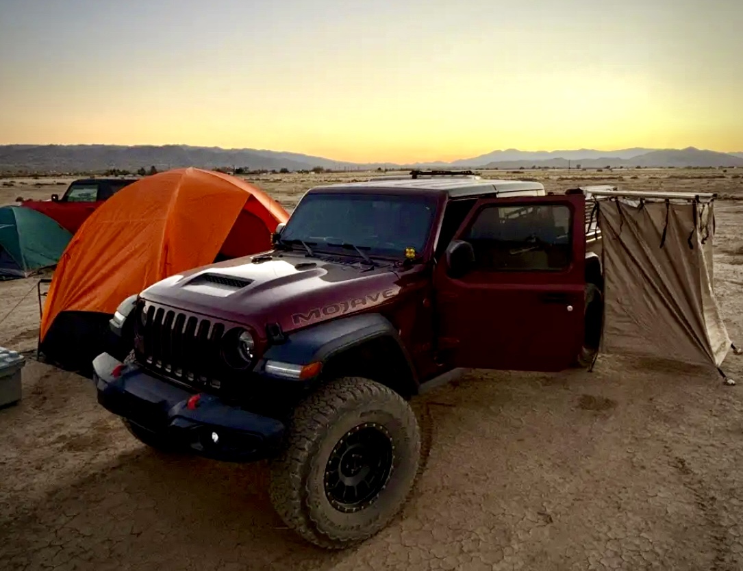 Campstash tent next to Jeep campsite at sunrise by RSM Overland